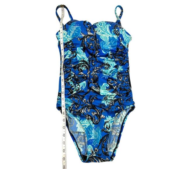Robby Len One-Piece Swimsuit Blue Black Paisley Print Ruched Soft Cup Women's 10 - Picture 8 of 12
